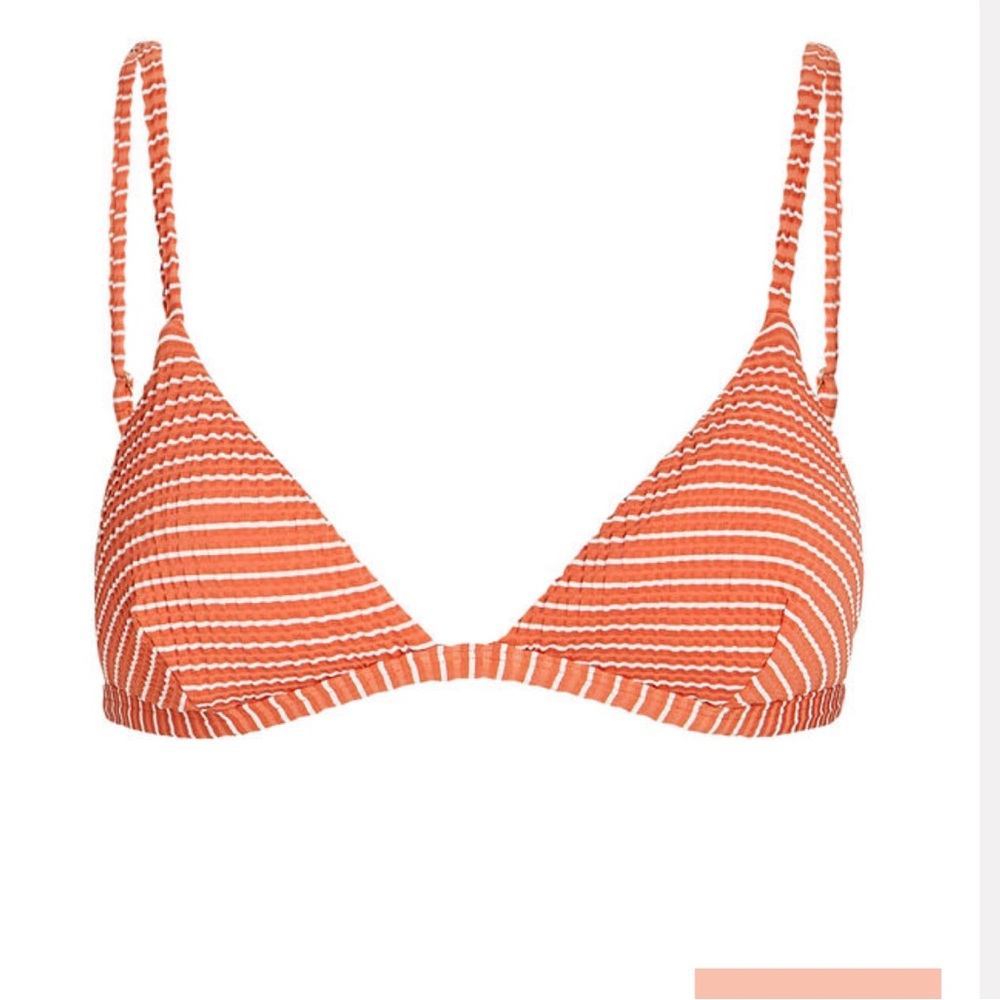 JONATHAN SIMKHAI Joelle Triangle Bikini Top seersucker stripe chili S
